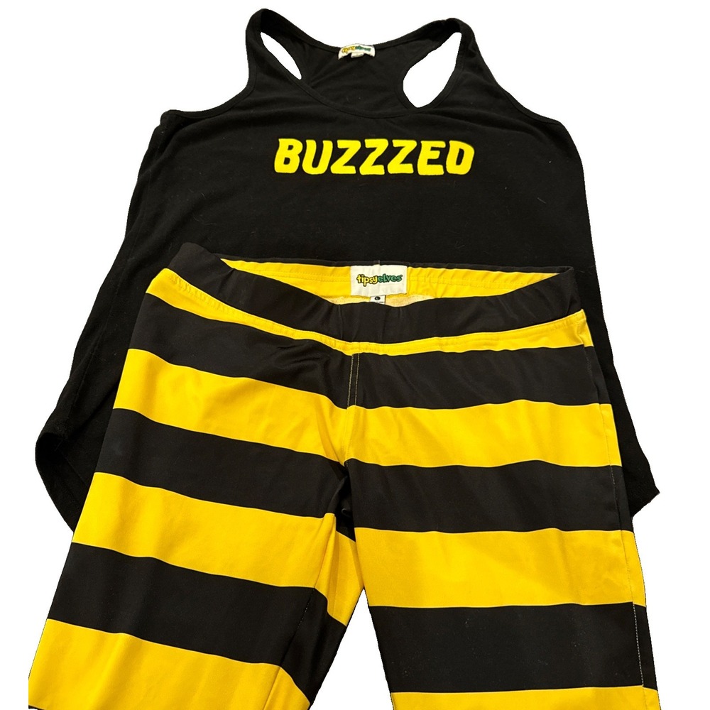 Tipsy Elves Bumble Bee Leggings Size L With Buzzed Tank Sz XL Costume Party Fun